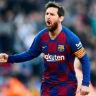 Messi celebra un gol durante un partido con el FC Barcelona.