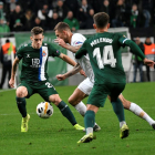 Una acció del partit de l’Espanyol ahir a Budapest.