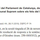 El BOPC publica la resposta del Parlament a la sentència del Suprem sobre el 'procés'