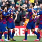 Jugadores del Barça celebran un gol en un partido de esta temporada.