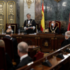 Carlos Lesmes, al costat de Felip VI i la Fiscal General de l’Estat, Dolores Delgado, en l’acte d’ahir.