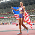 La estadounidense Allyson Felix después de conseguir el bronce en los 400, su décima medalla en unos Juegos Olímpicos.