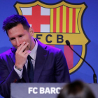 Leo Messi plorant el dia que es va acomiadar del Barça.
