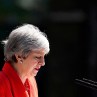 La primera ministra, Theresa May, cabizbaja  tras anunciar su dimisión el viernes.