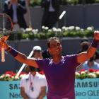 Rafa Nadal celebra la victòria, ahir al torneig madrileny.