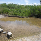 Tras tanto tiempo inactivo, el  río pasa por encima de un camino.