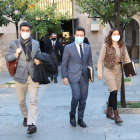 Jordi Puigneró, Pere Aragonès i Laura Vilagrà, ahir després de celebrar el Consell Executiu del Govern.