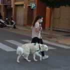 Imagen de archivo de una joven paseando con un perro.