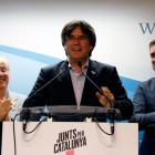Ponsatí, Puigdemont i Comín, al conèixer els resultats.