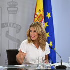 La ministra de Treball, Yolanda Díaz, en la roda de premsa posterior al Consell de Ministres.