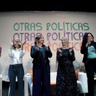 Oltra, Díaz y  Colau participaron en el acto junto a la portavoz del MDyC, Fátima Hamed, y la líder de Más Madrid, Mónica García.