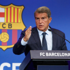 Joan Laporta, a la compareixença en què va desglossar la situació econòmica del FC Barcelona.