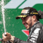 Lewis Hamilton celebra su victoria en el trazado brasileño.