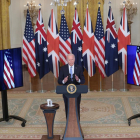 Biden, en la presentació del pacte amb els primers ministres d’Austràlia i el Regne Unit.