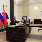 Un moment de la videoconferència entre Vladímir Putin i Xi Jinping.
