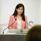 La portavoz de ERC, Marta Vilalta, en rueda de prensa en el Parlament este martes.