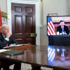 Joe Biden, en un momento de la reunión virtual con Xi Jinping.