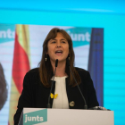 La candidata de JxCat, Laura Borràs, en una intervención tras conocer el resultado electoral.