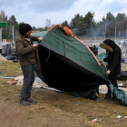 Un campamento de migrantes en la frontera entre Bielorrusia y Polonia.