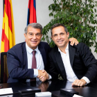 Joan Laporta y Sergi Barjuan, nuevo entrenador del Barcelona B.