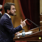 El candidat d'ERC a la investidura, Pere Aragonès, durant la seva intervenció al ple d'investidura al Parlament.