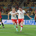 Robert Lewandowski celebra el tanto de Polonia, que significaba el empate frente a España.