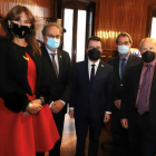Aragonès, con los expresidentes Quim Torra, José Montilla y Artur Mas y la presidenta del Parlament Laura Borràs.