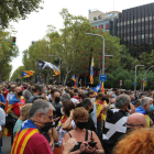 La manifestación convocada por la ANC para rechazar la detención de Carles Puigdemont en Italia y que corta la Diagonal desde primera hora de la mañana.
