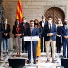 El Govern de Pere Aragonès con los consellers en el Palau de la Generalitat.