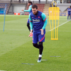 Leo Messi ayer durante la sesión de entrenamiento.
