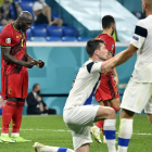 Romelu Lukaku celebra el segon gol dels belgues, que va certificar la seua tercera victòria seguida.