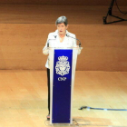 La delegada del gobierno español en Cataluña, Teresa Cunillera, interviene en el acto del Día de la Policía Nacional, en el Auditori de Barcelona.