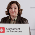 La alcaldesa de Barcelona, Ada Colau, en una rueda de prensa.