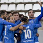 Jugadores del Lleida celebran un gol en un partido reciente.