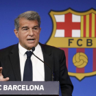 Joan Laporta, ahir durant la roda de premsa que va oferir a les instal·lacions del club.