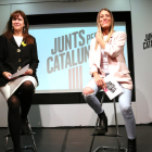Les candidates de JxCat, Laura Borràs i Míriam Nogueras, ahir.