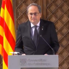 El presidente de la Generalitat, Quim Torra, en un momento de su declaración institucional.