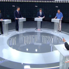 Pablo Casado, Pedro Sánchez, Albert Rivera i Pablo Iglesias, durant el debat que va emetre ahir a la nit TVE.