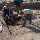 El Grupo de Investigación Prehistórica de la UdL trabajando en el yacimiento de Els Vilars de Arbeca. 