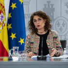 La portavoz del gobierno español, Maria Jesús Montero, en la rueda de prensa posterior al Consejo de Ministros.