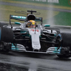 Hamilton en la sesión sobre el trazado mojado de Monza.