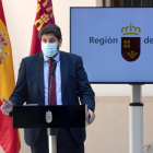 El president de la Comunitat de Múrcia Fernando López Miras, ahir en roda de premsa.