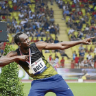 Usain Bolt celebra el seu últim triomf a Mònaco.