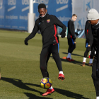 Osumane Dembélé, durante el entrenamiento del Barça.