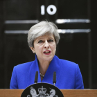 La primera ministra británica, Theresa May, durante una rueda de prensa en el nº 10 de Downing Street.