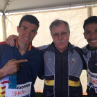 Adel Mechaal, el técnico leridano Antonio Cánovas y Ayad Lamdassem ayer tras la competición.