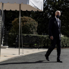 En la imagen el presidente de EE.UU. Joe Biden camina por el jardín sur de la Casa Blanca antes de abordar el Marine One en Washington
