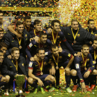 El Barça que ganó al Espanyol la Copa de Catalunya en mayo de 2013 en el Camp d’Esports.