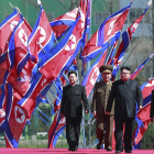 El líder norcoreano, Kim Jong-un, llega a una ceremonia llevada a cabo el jueves.