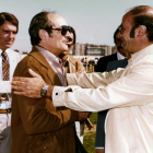 Costa Querol, derecha, junto al alcalde Corbella en los años 70.